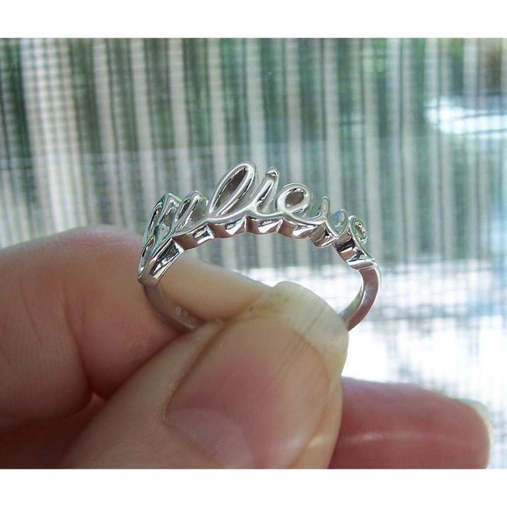 925 Sterling Silver "Believe" Script Ring Inspira… - image 7